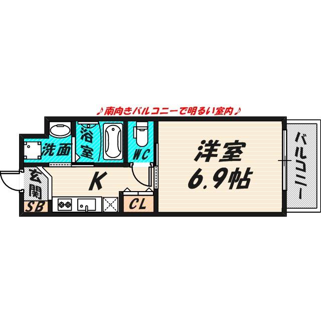LIVE CASA 城東野江(1K/6階)の間取り写真