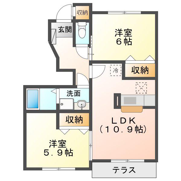 メゾン アンジュD棟(2LDK/1階)の間取り写真