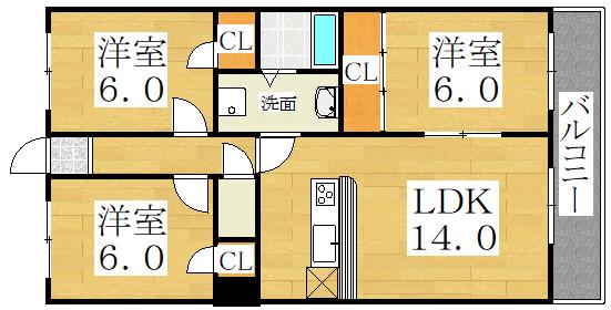 ナガイハイム(3LDK/2階)の間取り写真