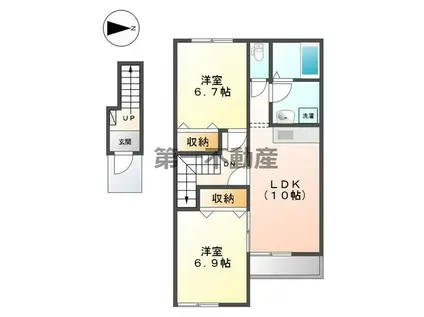 ハッピーヒル(2LDK/2階)の間取り写真