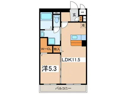 プレジール甲府(1LDK/3階)の間取り写真