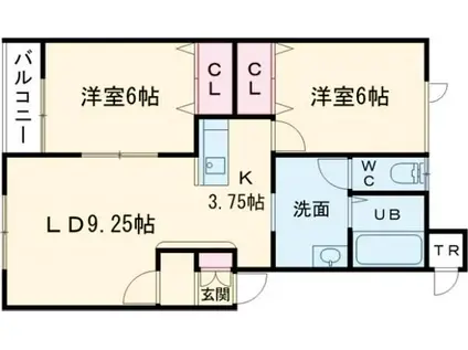 PRIMEVERE I(2LDK/1階)の間取り写真