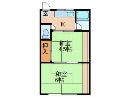 十三ハイツ(2K/1階)の間取り写真