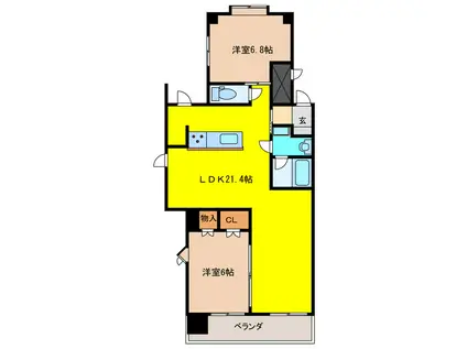 BELLE VILLE VI(2LDK/4階)の間取り写真