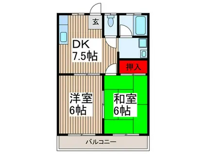 ハニーハイツ(2DK/2階)の間取り写真