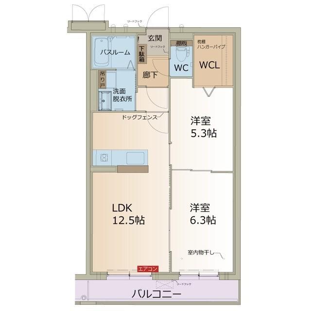 カーサ デルソーレ(2LDK/2階)の間取り写真