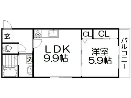 テレザート東船橋(1LDK/2階)の間取り写真