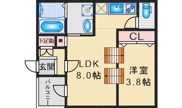 ハーモニーテラス亀島(1SLDK/1階)の間取り写真