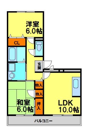 サンハイツツチタニ(2LDK/2階)の間取り写真