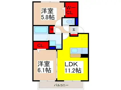 ル・レーブ(2LDK/1階)の間取り写真