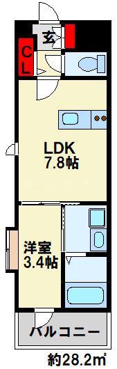 ギャラン竪町NEO(1DK/3階)の間取り写真