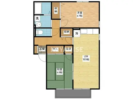 ロイヤルガーデン白岩B(2LDK/1階)の間取り写真
