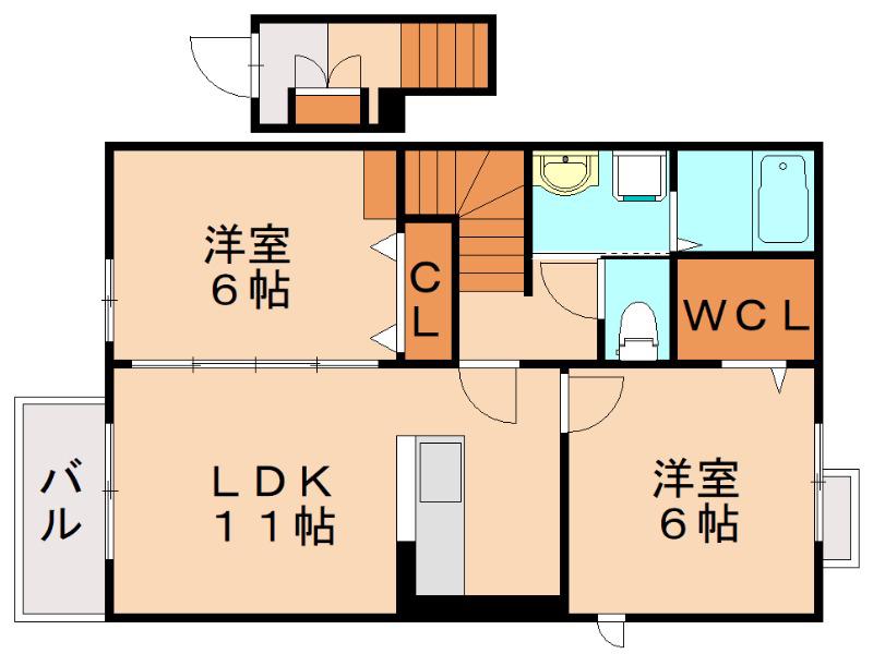 ウエスト ヒルズII(2LDK/2階)の間取り写真