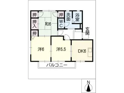 ディアス若宮 A棟(3DK/2階)の間取り写真