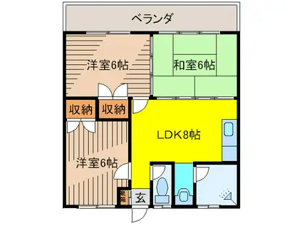 ハウジングシーサー(3DK/3階)の間取り写真