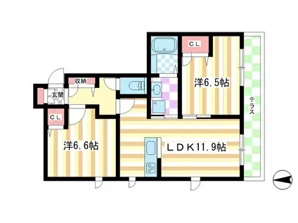 シャーメゾン紀寺B(2LDK/1階)の間取り写真