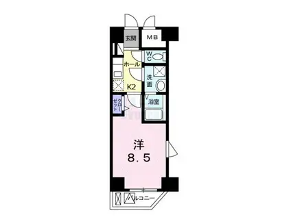 ベルジュネス春日町(1K/6階)の間取り写真