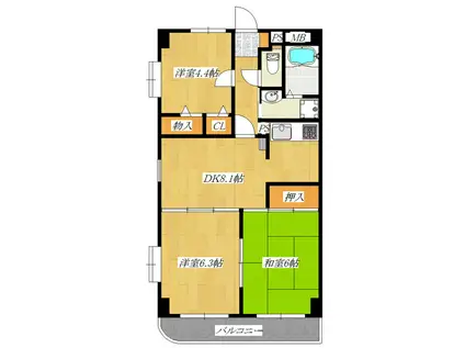 グランシエロ川口本町(3DK/1階)の間取り写真