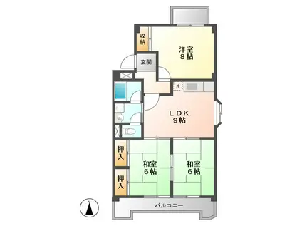 七反田ハイツA棟(3LDK/3階)の間取り写真