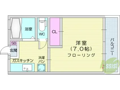 国見パーソナル1(1K/2階)の間取り写真