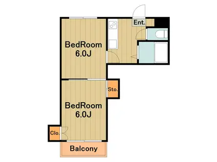 ブリックメゾン1号館(2K/4階)の間取り写真