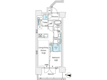 ブリリア四谷三丁目(1LDK/13階)の間取り写真