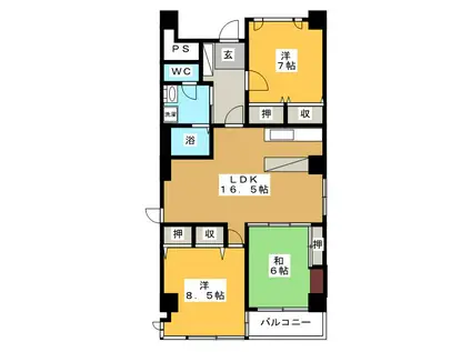 グランドハイツ表参道壱番館(3LDK/7階)の間取り写真