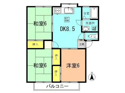 ハイツサンビレッジ(3DK/1階)の間取り写真