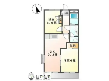 メルロウズ・プレイスB(2DK/2階)の間取り写真