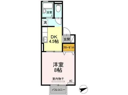 シャトル沖浜C(1DK/1階)の間取り写真