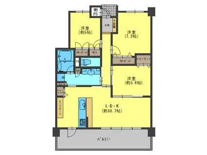 ワコーレ逆瀬川野上一丁目(3LDK/4階)の間取り写真
