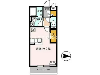 オーシャンコートティー(ワンルーム/1階)の間取り写真