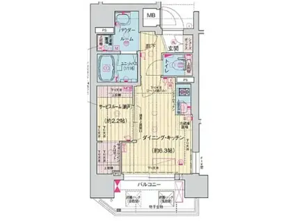 ソルテラス阿波座ウィズ(1DK/11階)の間取り写真