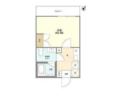 サンレイ市ヶ谷(1K/2階)の間取り写真