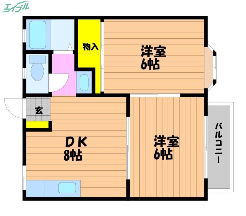 グランドールA(2DK/2階)の間取り写真