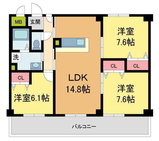ハビタットセレッソIII(3LDK/1階)の間取り写真