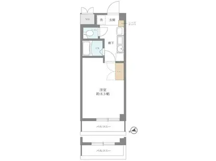 シャンヴェルジェ豊中II(1K/2階)の間取り写真