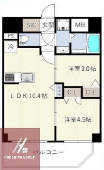 エスリードレジデンス ザ・グラン南堀江(2LDK/2階)の間取り写真