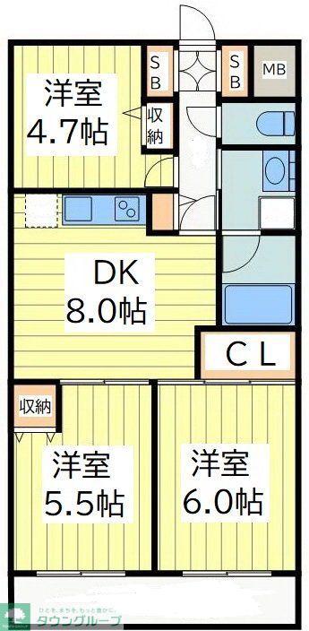 メゾンドクール(3DK/4階)の間取り写真