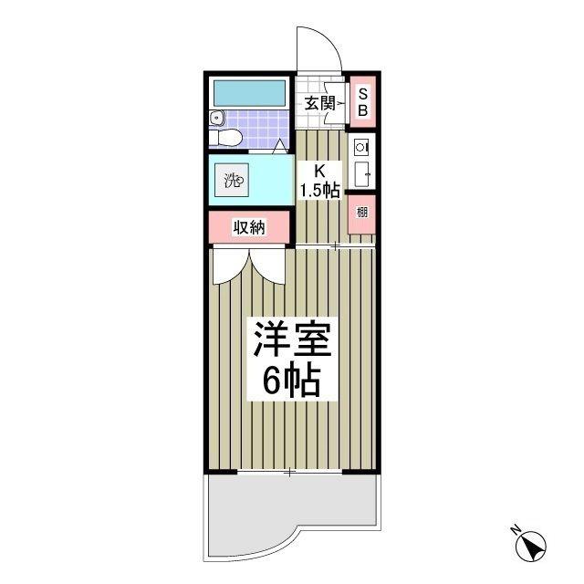 パールハイツ東八幡(1K/4階)の間取り写真