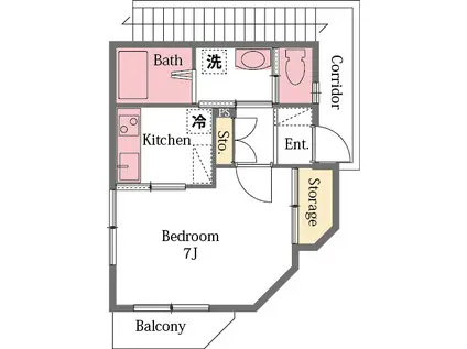 ティアラ(1K/1階)の間取り写真