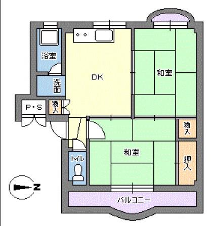 出口マンション(2DK/4階)の間取り写真
