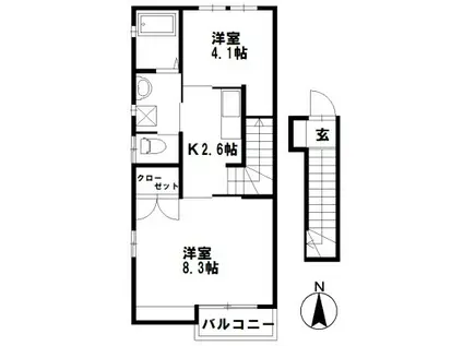 バーデンハイム(2K/2階)の間取り写真