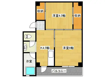 ビレッジハウス万富2号棟(2K/4階)の間取り写真