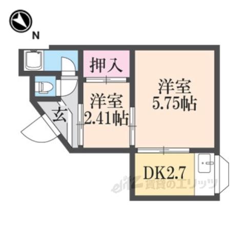 若葉荘(2K/2階)の間取り写真