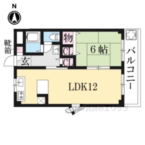 ファミール西大寺(1LDK/2階)の間取り写真