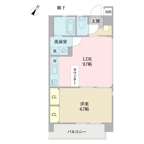 WINGS楚辺(1LDK/6階)の間取り写真