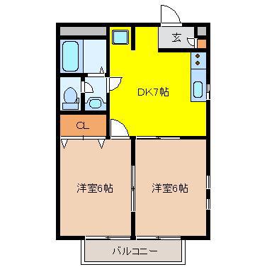 ハートフルハイツ(2DK/2階)の間取り写真