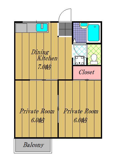 寿里マンション(2DK/2階)の間取り写真