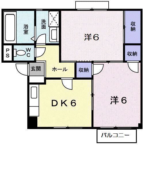 サンハイム A(2DK/2階)の間取り写真